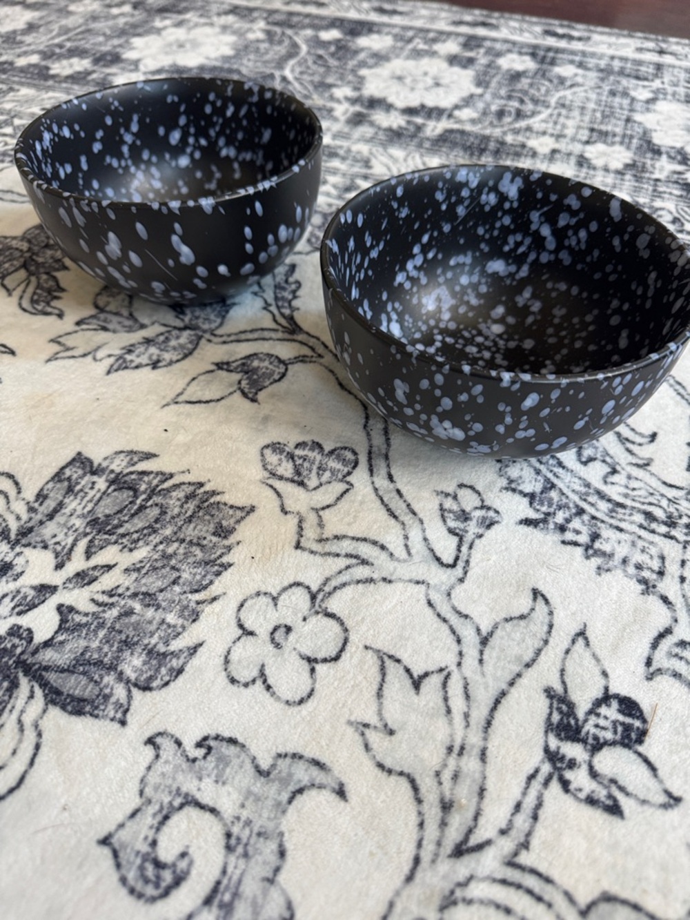 Speckled Black and Blue Ceramic Bowls – Set of 2